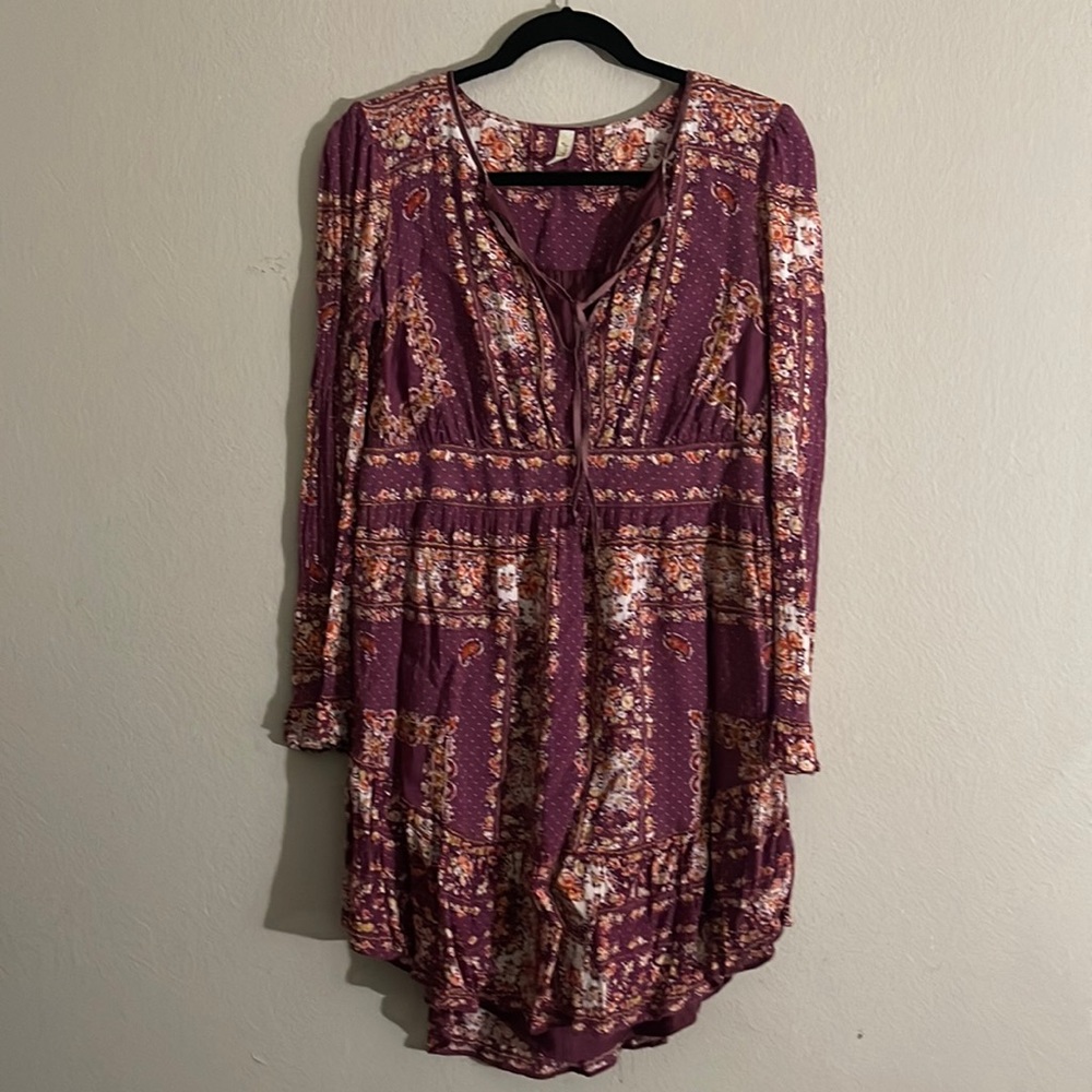 Free People Bridgette Mini Dress wine color velvet front tie high low hem size S